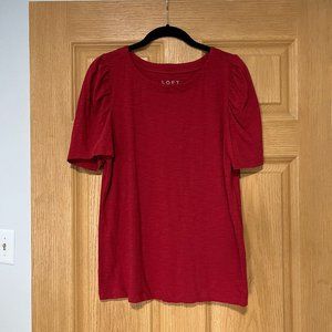 Loft Puff Sleeve Statement Tee, Pure Scarlet, M
